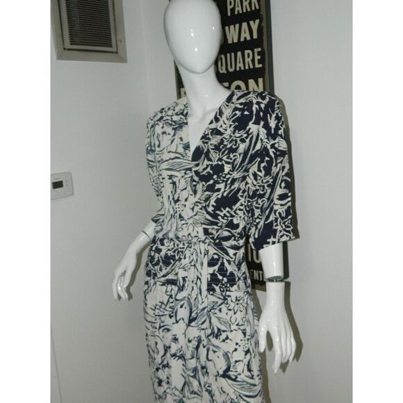Barbara Barbara Dress Size Large Vintage‎ Blue White 80s Party Faux Wrap Dress - Picture 8 of 11